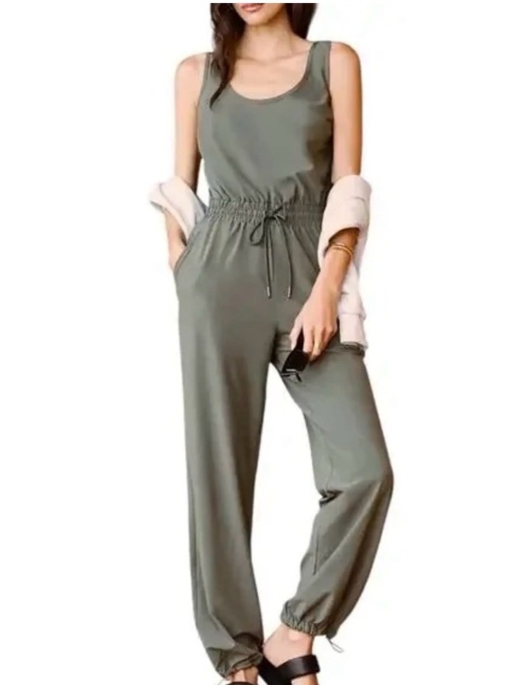 Abercrombie & Fitch Olive Green Sleeveless Drawstring Jumpsuit